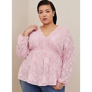 Torrid Pink Peplum Blouse with Bishop Sleeves Plus Size: 3